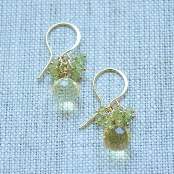 Lemon Quartz Earrings with Peridot Gemstones - Picture 4 of 10